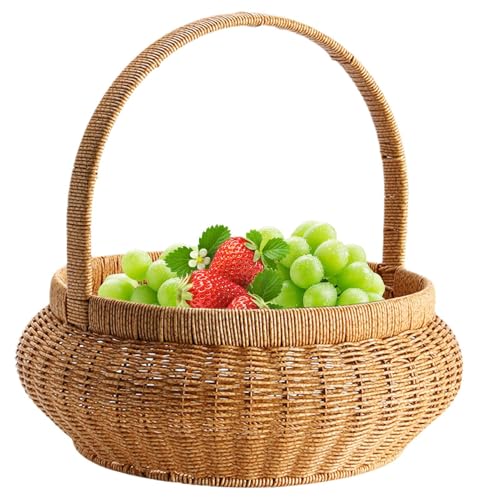 DAWCBVJQ korb,Servierkorb Mit Griffen Aus Geflochtenem Rattan,Imitationsrattan Runder Thekenkorb Zur Aufbewahrung Und Dekoration - Snacks Brot Organisation Wohnzimmer Tisch Picknick von DAWCBVJQ