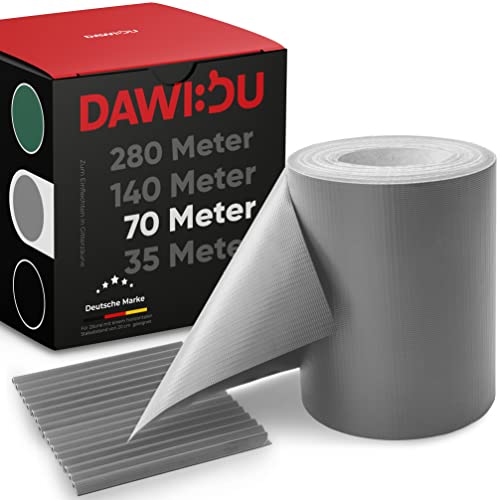 DAWIDU Zaun Sichtschutzstreifen für Doppelstabmatten - 70m x 19cm inkl. 52 Clips - 3 Farben - Hochwertiger Wind- & Sichtschutz Zaun Grau 450g/m² - Einfache Montage & langlebiger Schutz von DAWIDU