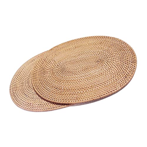 Set Mit 2 Handgewebten Tischsets aus Natürlichem Rattan Hitzebeständiger Unterlage Dreibein(Oval 30x40cm) von DAWN FLAME