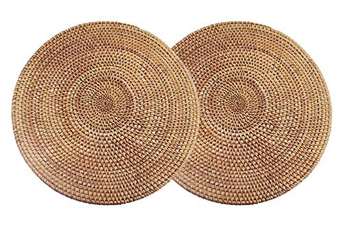 Set Mit 2 Handgewebten Tischsets aus Natürlichem Rattan Hitzebeständiger Unterlage Dreibein(Rund 25x25cm) von DAWN FLAME