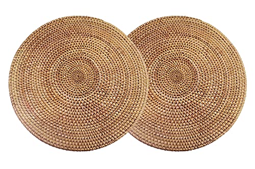 Set Mit 2 Handgewebten Tischsets aus Natürlichem Rattan Hitzebeständiger Unterlage Dreibein(Rund 25x25cm) von DAWN FLAME