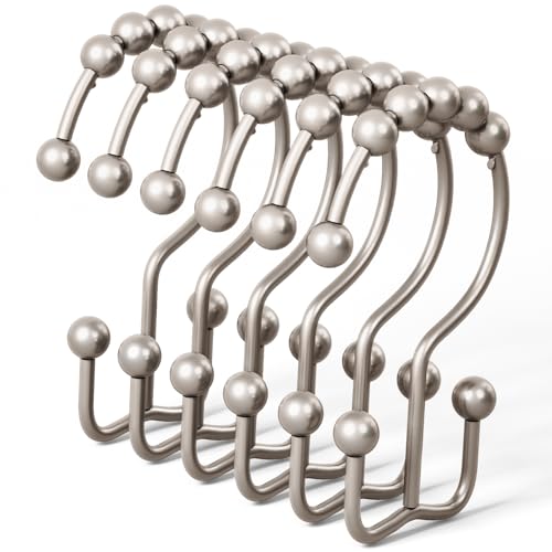 DAWNER Duschvorhanghaken, rostfreies Metall, leicht gleitend, Doppelringe, Edelstahl-Kleiderbügel für Badezimmervorhänge, 12 Stück, gebürstetes Nickel DAWNER Duschvorhanghaken, rostfreies Metall, leicht gleitend, Doppelringe, Edelstahl-Kleiderbügel für Badezimmervorhänge, 12 Stück, gebürstetes Nickel von DAWNER