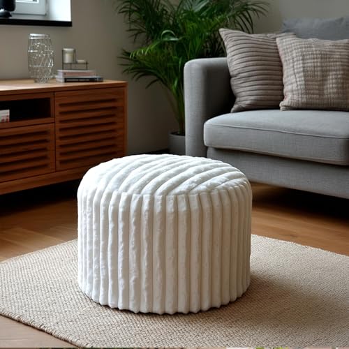 DAWNYIELD Runder Sitzsack-Fußhocker,Couch Hocker Wohnzimmer, Fußhocker mit Memory Foam & hochwertigem Kunstfell, vielseitig als Sitzhocker, Fußbank oder Couchtisch-Ergänzung, 38x38x50cm, Weiß DAWNYIELD Runder Sitzsack-Fußhocker,Couch Hocker Wohnzimmer, Fußhocker mit Memory Foam & hochwertigem Kunstfell, vielseitig als Sitzhocker, Fußbank oder Couchtisch-Ergänzung, 38x38x50cm, Weiß von DAWNYIELD