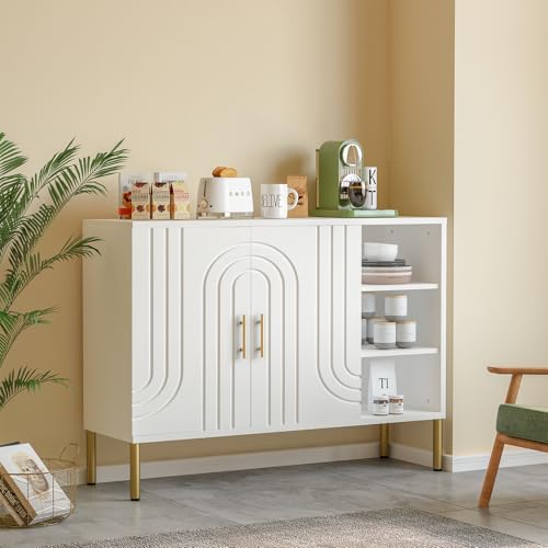 DAWNYIELD Vielseitiges Sideboard mit geschwungener Struktur, Buffetschrank aus Holz mit 2 Türen und 3 Etagen, Buffet Tisch für Küche Wohnzimmer Flur, Warm Grau, 110 X 35 X 82 cm DAWNYIELD Vielseitiges Sideboard mit geschwungener Struktur, Buffetschrank aus Holz mit 2 Türen und 3 Etagen, Buffet Tisch für Küche Wohnzimmer Flur, Warm Grau, 110 X 35 X 82 cm von DAWNYIELD