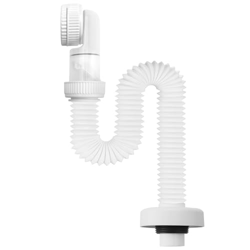 1/4 Zoll Siphon, Flexiblem Ablaufschlauch 360° Einstellbarer Siphon mit Geräteanschluss Waschbecken Raumsparsiphon für das Badezimmer Geruchsverschluss von DAWRIS