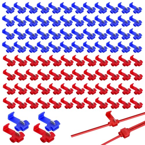 DAWRIS 100 Stk Wirefy Stromdieb Kfz,T-Tap Abzweigverbinder im Set Kabelabzweiger Kfz Schnellverbinder, Quickverbinder Schnellabzweiger (Rot, Blau) von DAWRIS