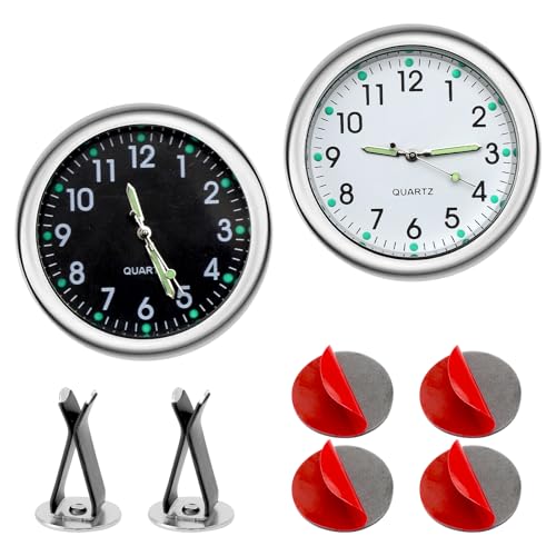 2 Stück Auto Mini Uhr, Selbstklebend Leuchtende Auto Uhr, Mini Quartz Analogue Car Dashboard Uhr, Auto Air Vent Clip Uhr Mit Doppelseitigem Aufkleber und Lüftungsclip für Auto Lnnendekoration Geeignet von DAWRIS