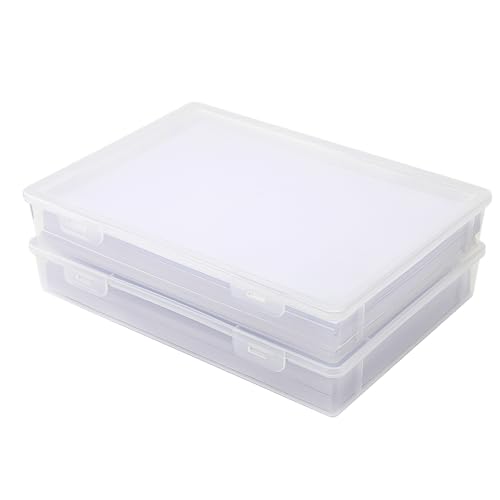 2 Stück Kunststoff Aufbewahrungsbox mit Deckel Flach Kunststoffbox Papier Organizer Dokumentenbox A4 Plastikbox 31x22 x5CM Kisten Aufbewahrung Boxen Aufbewahrung für Dokumente Bausteine Foto Briefe von DAWRIS