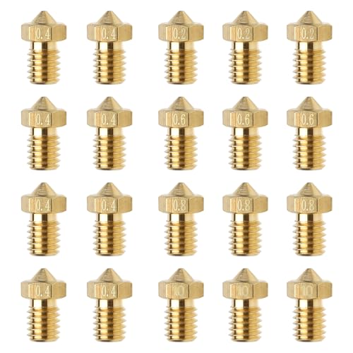 20 Stück Messing Düsen für Kobra 3,Volcano 3D Drucker Düsen Set 0.2mm 0.4mm 0.6mm 0.8mm 1.0mm 3D Drucker-Artillery Genius/Sidewinder X1 von DAWRIS