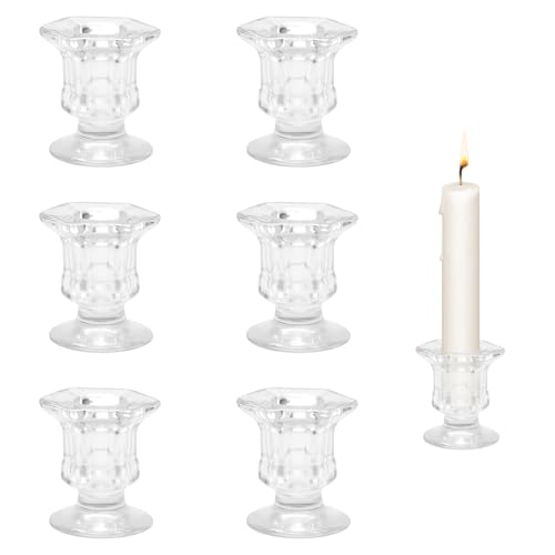 6er Romadedi Kerzenhalter Glas Stabkerzenhalter, Klein Transparent Stabkerze für Tischdeko Modern Weihnachten Deko Adventskranz Wohnzimmer Party Tischdeko Hochzeit Halloween von DAWRIS