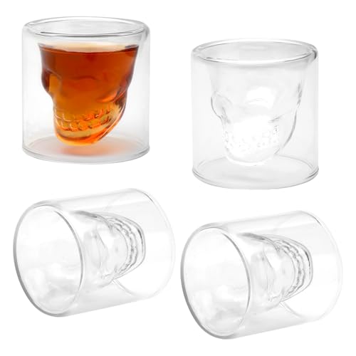 75ML Totenkopf Gläser Set 4 Stück Schädel Schnapsgläser Skull Shotgläser Lustig Shot Gläser Glas Tequila Gläser Shot Glasses Schnapsglas Shotglas für Kalte Heiße Getränke Cola Gläser Espressogläser von DAWRIS