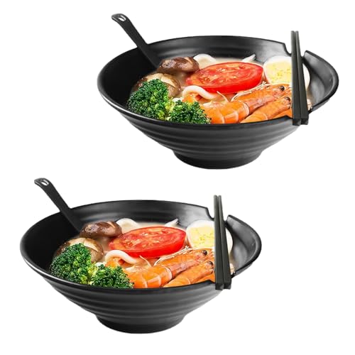 2 Stück Japanische Ramen Schüssel Set, 1000 ML Premium Rutschfeste Suppe Schale mit Löffel Und Essstäbchen Ramenschüssel Asiatisches Geschirr Ramen Bowl Set für Asiatische Nudeln und Udon, Soba von DAWRIS