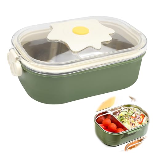 DAWRIS Edelstahl Brotdose Kinder mit 2 Fächern, Lunchbox Bento Box mit Eigelb-Muster Lunchbox mit Trennwand für Essen Jausenbox für Mädchen Jungen Frühstücksbox zum Schule Kindergarten Wandern Reisen von DAWRIS