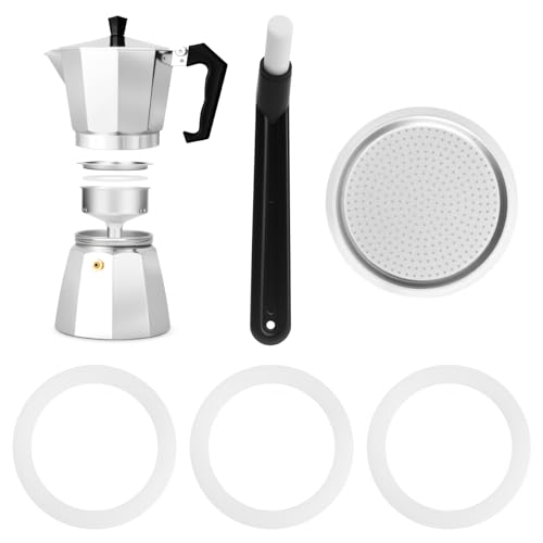 DAWRIS Ersatzdichtung Silikon Set, Espressokocher Dichtungsring 3 Tassen mit Aluminium Siebeinsatz, Dichtungsringe für Kaffeekannen, 3 x Dichtungsring 1 x Ersatzsieb x Kaffeebürste DAWRIS Ersatzdichtung Silikon Set, Espressokocher Dichtungsring 3 Tassen mit Aluminium Siebeinsatz, Dichtungsringe für Kaffeekannen, 3 x Dichtungsring 1 x Ersatzsieb x Kaffeebürste von DAWRIS