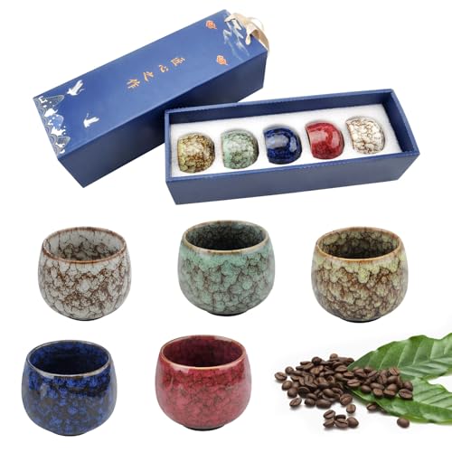 DAWRIS Espresso Tassen Set 5 Stück130ML Espressotassen Steingut Keramik Becher Ohne Henkel Mokka Tassen Set Japanische Teetasse Espresso- & Mokkatassen Teetassen Set Cappuccino Tassen von DAWRIS