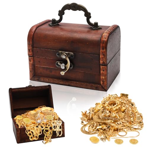 DAWRIS Kleine Schatztruhe Holz Box, Vintage Holztruhe Aufbewahrung Schatztruhe Kindergeburtstag mit Griff,Rotbraun Piratenkiste Schatzkiste Deko Holzkästchen Geschenke für Schmuck Münzen Überraschung DAWRIS Kleine Schatztruhe Holz Box, Vintage Holztruhe Aufbewahrung Schatztruhe Kindergeburtstag mit Griff,Rotbraun Piratenkiste Schatzkiste Deko Holzkästchen Geschenke für Schmuck Münzen Überraschung von DAWRIS