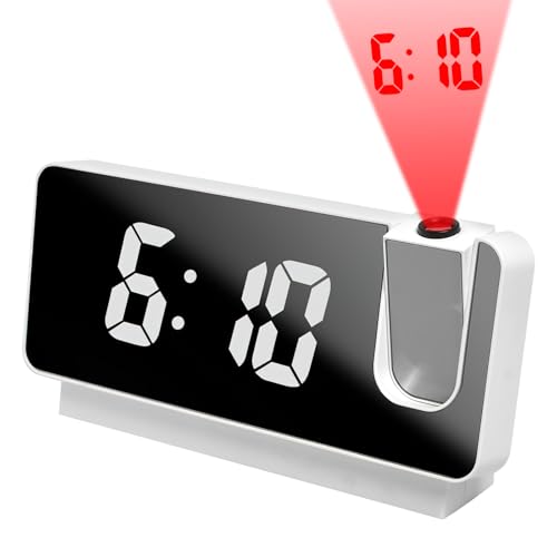 DAWRIS Projektionswecker, Digitaler Wecker mit Projektion 180° Tragbare Wecker Digital mit Großem 7,3-Zoll LED Display, USB Digital Alarm Clock Temperaturanzeige Wecker mit Deckenprojektion von DAWRIS