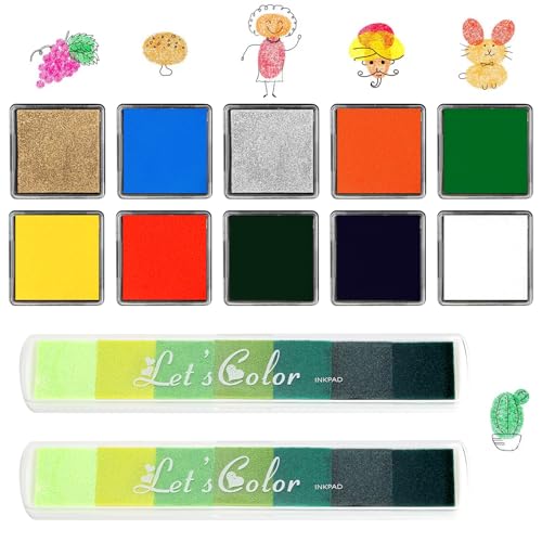 DAWRIS Stempelkissen Bunt 12 Stück Fingerabdruck Set Fingerabdruck Stempelkissen Kinder DIY Fingerstempel Abwaschbar Fingerstempelfarbe für DIY Scrapbook Papier Handwerk Leinwand Geschenk von DAWRIS