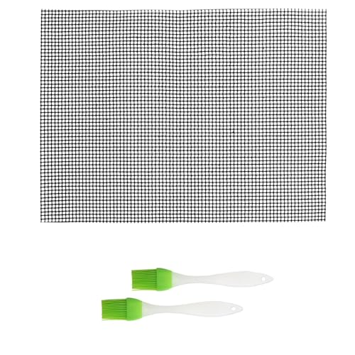 Grillmatten Set, Antihaft Grillgitter in Schwarz, 40 × 30 cm BBQ Teflon Grill Netz, Hitzebeständig Wiederverwendbar, Grill Mesh Matte für Gasgrill, Holzkohle, Elektrogrill, Heißluftfritteuse von DAWRIS