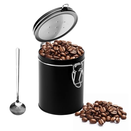 Kaffeedose Edelstahl Luftdicht mit Ventil – 1L Vakuum Kaffeebehälter Schwarz für Frischhaltung – Aromaschutz Vorratsdose mit Deckel für Kaffeebohnen Pulver Tee Nüsse Aufbewahrung von DAWRIS