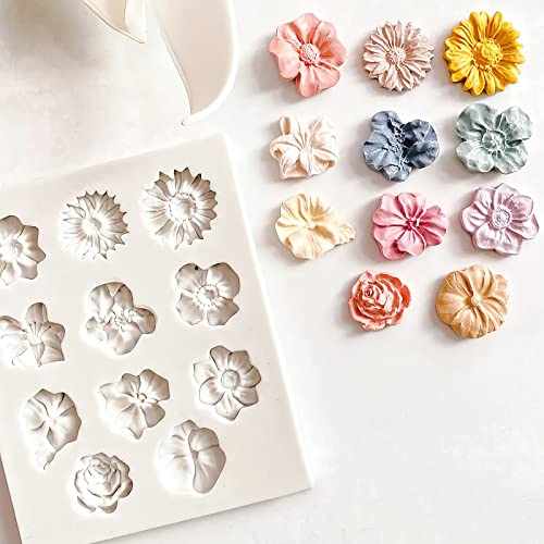 Silikonform Blumen Kuchenform, 3D Silikon Rosenform Eiswürfelform Wiederverwendbare Backform Silikon, 11 Fondant Silikonformen Blumen Mini Gugelhupfform Silikon für Puddingformen Schokolade Gelee von DAWRIS