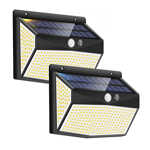 DAXGD Solarleuchte für Außen 318 LEDS, (2 Stück) Solarlampen für Außen mit Bewegungsmelder IP65, Solar Wandleuchte Wireless pro Gartenterrasse 6500 K Kühles Licht von DAXGD