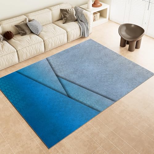 DAXONA 3D-Gedruckter Teppich Mit Optischer Täuschung Teppich Waschbar Blauer Abstrakter Geometrischer Home Decor für Wohnzimmer Schlafzimmer und Das Kinderzimmer 60X90cm von DAXONA