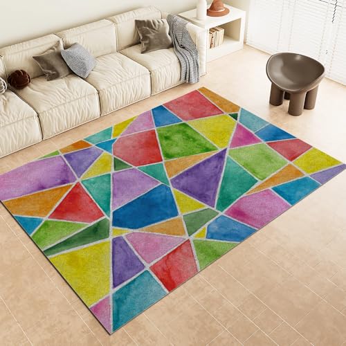 DAXONA Dreieckiger Teppich Mit Geometrischem Muster Zeitgenössischer Teppich Moderner Wohnzimmer Teppich-Waschbar Teppich Kurzflor Teppich Schlafzimmer rutschfest Teppich 120X150Cm von DAXONA