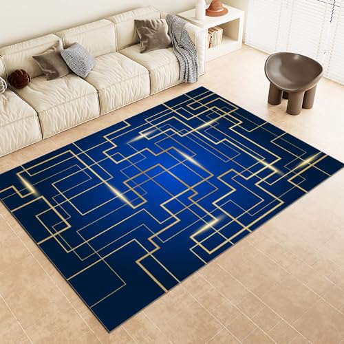 DAXONA Gelb Gestreifter Teppich Auf Blauem Hintergrund 3D-Teppich für Den Wohnbereich Mit Optischer Täuschung Home Decor für Wohnzimmer Fürs Wohnzimmer Schlafzimmer und Das Kinderzimmer 180X270cm von DAXONA