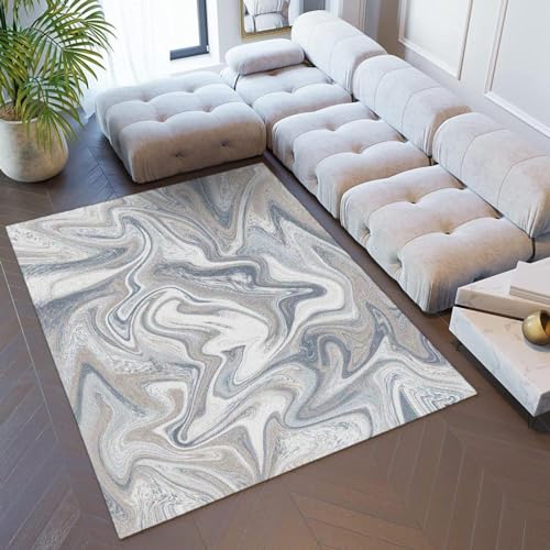 DAXONA Grauer Marmor-Teppich, 3D-Teppich mit Abstrakter Kunst für Schlafzimmer und Wohnzimmer, 180 x 270 cm, rutschfest, weiches Flanell, rechteckige Fußmatten, waschbar, Heimbodendekoration von DAXONA