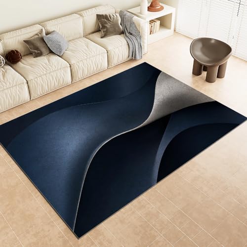 DAXONA Moderner Abstrakter Geometrischer Streifenteppich Blauer Sonnenfleckenbrauner Waschbarer Rutschfester Teppich für Flur Esszimmer Küche und Kinderzimmer 60X90cm von DAXONA