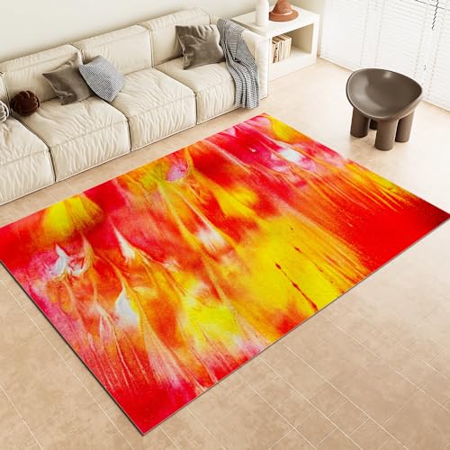 DAXONA Moderner Teppich für Ästhetische Kunst Rotgoldener Luxus-Graffiti-Teppich Moderner Rutschfester Weicher Kurzflor Teppich für Schlafzimmer Wohnzimmer 60X90cm von DAXONA