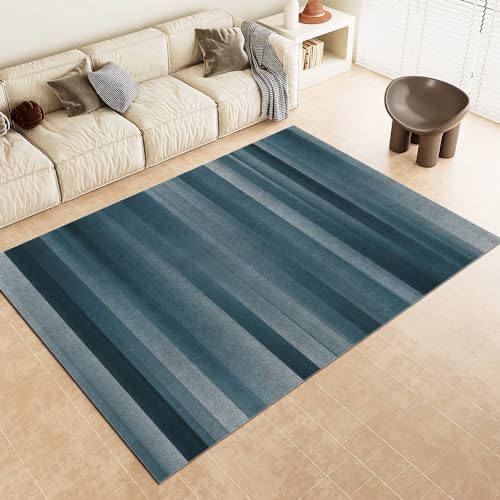 DAXONA Teppich Mit Modernen Geometrischen Streifen Blaugrauer Weicher, Kurzfloriger, Rutschfester, Waschbarer Teppich für Flure Wohnzimmer Schlafzimmer und Küche 60X90cm von DAXONA