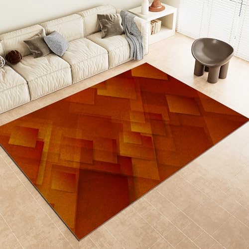 DAXONA Teppich Modern Modern Abstraktes Geometrisches Muster Maschinenwaschbarer Teppich Mit Niedrigem Flor In Gebranntem Orange Moderner Wohnzimmer Schlafzimmer Kurzflor Teppich 120X180cm von DAXONA