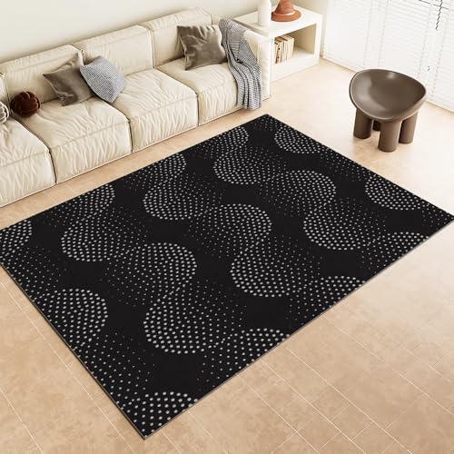 DAXONA Teppich Retro Abstraktes Geometrisches Muster Waschbarer Teppich Mit Weißen Punkten Auf Schwarzem Hintergrund Weicher und Komfortabler Teppich für Schlafzimmer Arbeitszimmer Wohnzimmer 60X90cm von DAXONA