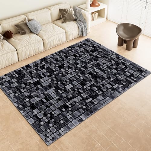 DAXONA Teppich Wohnzimmer Abstraktes Geometrisches Muster Schwarzer, Cremefarbener, Rutschfester, Waschbarer Teppich für Flur Esszimmer Küche und Kinderzimmer 60X90cm von DAXONA