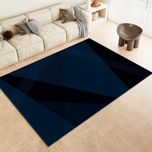 Moderner Geometrischer Teppich Mit Abstraktem Design Schwarzblauer Waschbarer Teppich Modern Designer Kurzflor Teppich für Wohnzimmer Schlafzimmer und Das Kinderzimmer 60X90cm von DAXONA