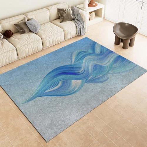 Moderner Streifenteppich Mit Abstraktem Design Rutschfester, Waschbarer Teppich In Blau und Beige für Flur Esszimmer Küche und Kinderzimmer 60X90cm von DAXONA