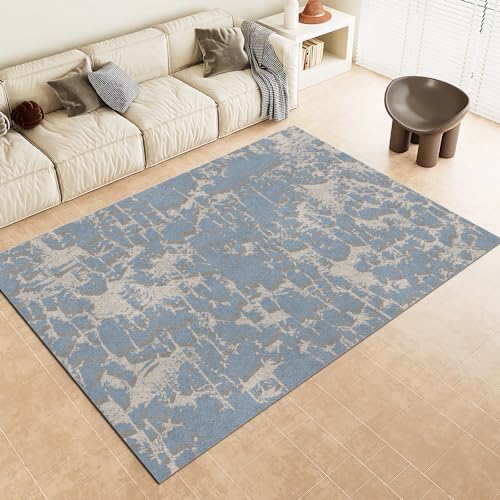 Teppich Modern Retro Abstraktes Design Hellblau-Grauer Waschbarer Rutschfester Teppich Home Decor für Wohnzimmer Schlafzimmer und Das Kinderzimmer 60X90cm von DAXONA
