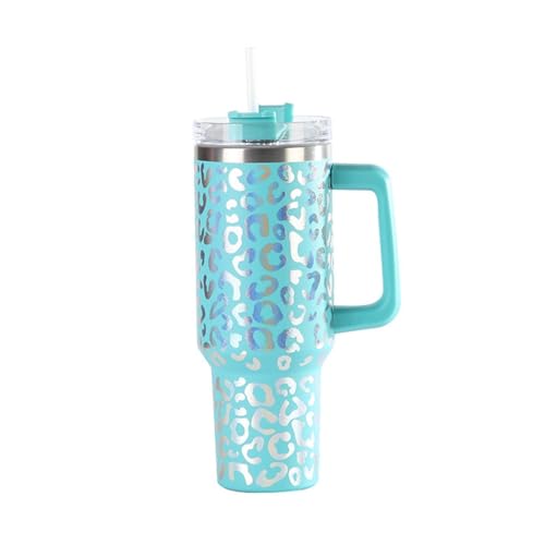 40 oz Thermosbecher mit Strohhalm und Griff, 1200 ml Thermobecher mit Leopardenmuster, verbesserter doppelwandiger Edelstahl-Vakuum-Trinkbecher für heiße und kalte Getränke, auslaufsicherer Kaffeebech von DAXXIN