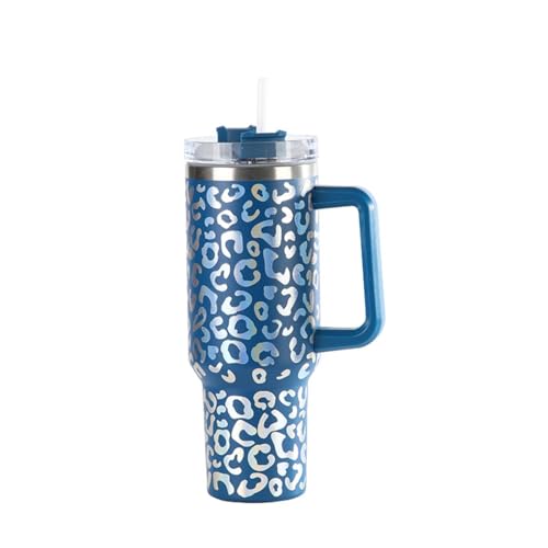 40 oz Thermosbecher mit Strohhalm und Griff, 1200 ml Thermobecher mit Leopardenmuster, verbesserter doppelwandiger Edelstahl-Vakuum-Trinkbecher für heiße und kalte Getränke, auslaufsicherer Kaffeebech von DAXXIN