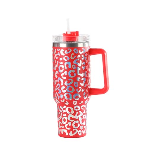40 oz Thermosbecher mit Strohhalm und Griff, 1200 ml Thermobecher mit Leopardenmuster, verbesserter doppelwandiger Edelstahl-Vakuum-Trinkbecher für heiße und kalte Getränke, auslaufsicherer Kaffeebech von DAXXIN