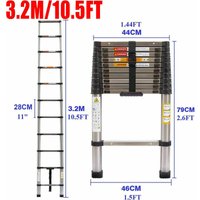 10.5FT Höhe Teleskopleiter 3,2M Ausziehbare Leiter, Klappleiter Stehleiter Rutschfester, aus hochwertigem Edelstahl, Ausziehleiter Mehrzweckleiter, von DAY PLUS