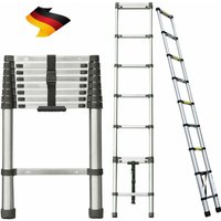 Dayplus - 2.6m Teleskopleiter aus hochwertigem Edelstahl, 9 Stufen Ausziehleiter Rutschfester Klappleiter Stehleiter Mehrzweckleiter Belastbarkeit von DAYPLUS