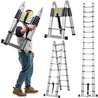 16.5FT Aluminium Teleskopleiter (2.5+2.5M)5M Mehrzweck Ausziehbare Trittleiter A-Rahmenleiter Schwere 150kg Tragfähigkeit von DAY PLUS