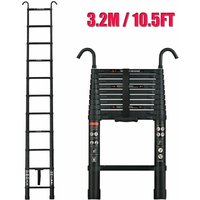 3,2M / 10.5ft Teleskopleiter mit Haken, Aluminium Ausziehleiter Rutschfester Klappleiter Mehrzweckleiter aus Hochwertiges Aluminium mit von DAYPLUS