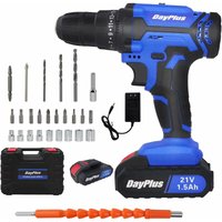 Dayplus - Akkuschrauber 21V Akku Bohrmaschine, 26 pcs Akkuschrauber Set mit 1 Akku Bohrschrauber, 45Nm ,LED-Licht und Koffer von DAY PLUS