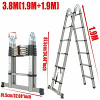 Teleskopleiter Klappleiter 3,8M(12.5FT) Höhe mit Stabilisator, Rutschfester Stehleiter 1,9M+1,9M Leiter aus hochwertigem Edelstahl, Ausziehleiter von DAY PLUS