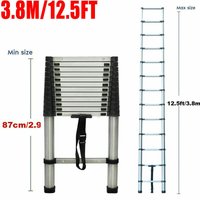 Dayplus - Neu 12.5FT/3.8m Höhe Teleskopleiter aus hochwertigem Edelstahl, 13 Stufen Ausziehleiter Rutschfester Klappleiter Stehleiter Mehrzweckleiter von DAYPLUS