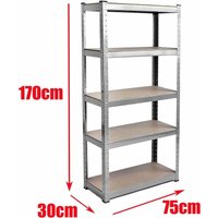 Schwerlastregal Werkstattregal Steckregal 5 Etagen Garage Regal Gewächshaus Utility Aufbewahrung Zuhause Rack 170cm x 75cm x 30cm - Verzinkt von DAYPLUS